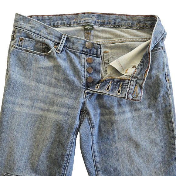 Eddie Bauer Jeans Womens 2 Button Fly Straight Distressed Embroidery Boho Y2K - Picture 2 of 12